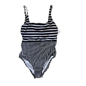 ECO Beach One Piece Black White Striped Swim Suit Size Medium NEW